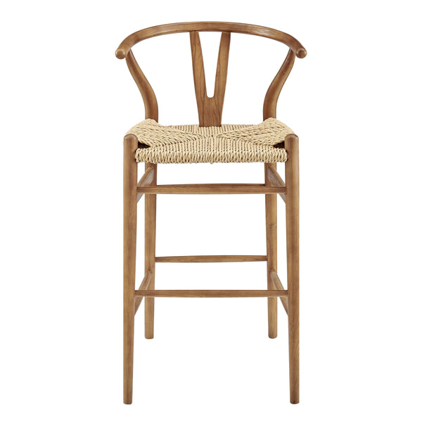 EE Test Vendor Evelina Outdoor Bar Stool Rattan Rope Woven Seat Solid Wood Frame Mid-century Style Golden Ash/Natural EETEST-39204-GLDASH