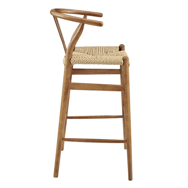 Evelina Outdoor Bar Stool Rattan Rope Woven Seat Solid Wood Frame Mid-century Style