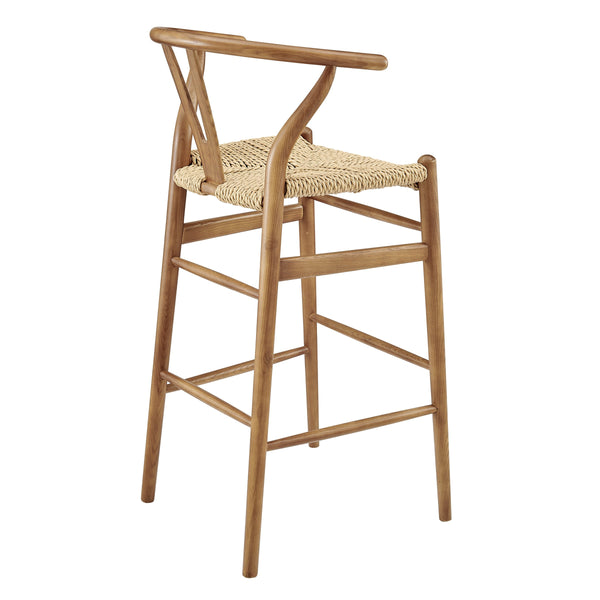 Evelina Outdoor Bar Stool Rattan Rope Woven Seat Solid Wood Frame Mid-century Style
