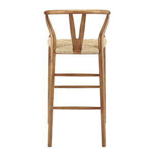 Evelina Outdoor Bar Stool Rattan Rope Woven Seat Solid Wood Frame Mid-century Style