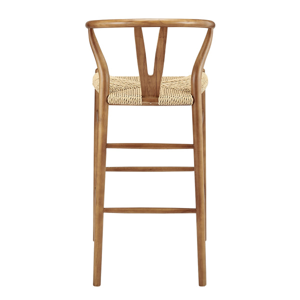 Evelina Outdoor Bar Stool Rattan Rope Woven Seat Solid Wood Frame Mid-century Style