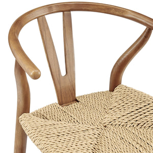 Evelina Outdoor Bar Stool Rattan Rope Woven Seat Solid Wood Frame Mid-century Style