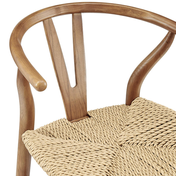 Evelina Outdoor Bar Stool Rattan Rope Woven Seat Solid Wood Frame Mid-century Style