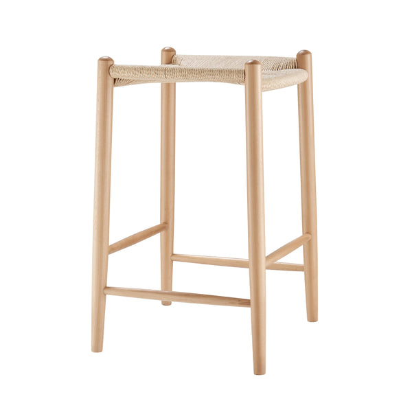 Evelina Backless Counter Stool Solid Wood Frame Rush Seat Artisan Crafted Elegance