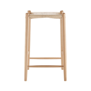 Evelina Backless Counter Stool Solid Wood Frame Rush Seat Artisan Crafted Elegance