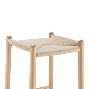 Evelina Backless Counter Stool Solid Wood Frame Rush Seat Artisan Crafted Elegance