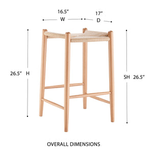 Evelina Backless Counter Stool Solid Wood Frame Rush Seat Artisan Crafted Elegance