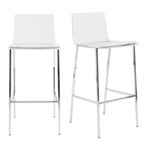 EE Test Vendor Chloe Acrylic Barstools with Chrome Legs Set of 2 Clear One-piece Modern Seating EETEST-80942CLR