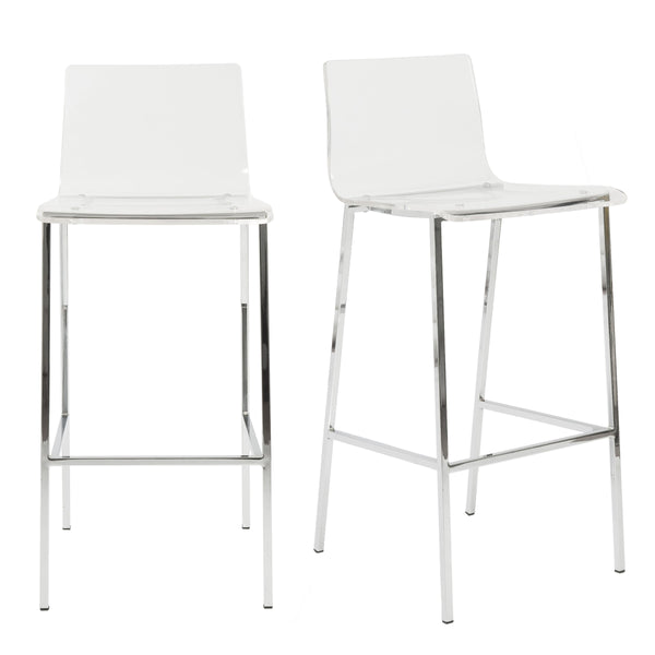 EE Test Vendor Chloe Acrylic Barstools with Chrome Legs Set of 2 Clear One-piece Modern Seating EETEST-80942CLR