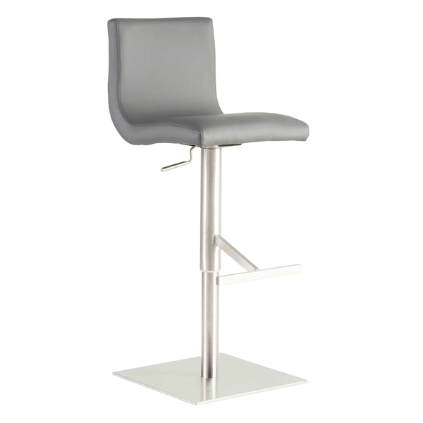Scott Adjustable Height Leatherette Barstool with Curved Seat and Brushed Steel Base Modern Style