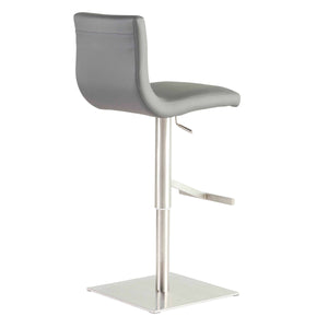 Scott Adjustable Height Leatherette Barstool with Curved Seat and Brushed Steel Base Modern Style