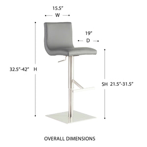 Scott Adjustable Height Leatherette Barstool with Curved Seat and Brushed Steel Base Modern Style
