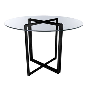 Legend Round Dining Table Tempered Glass Top with Adjustable Steel Base for Modern Rooms