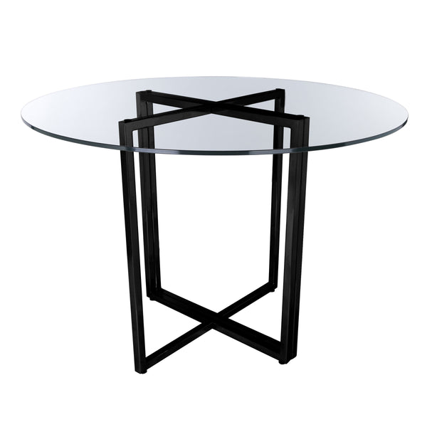 Legend Round Dining Table Tempered Glass Top with Adjustable Steel Base for Modern Rooms