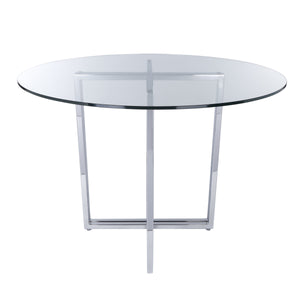 EE Test Vendor Legend 36 Inch Round Dining Table with Tempered Glass Top and Adjustable Metal Base For Chrome EETEST-81136CHRM-KIT