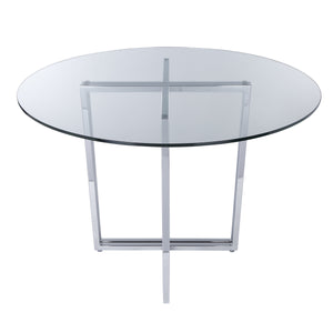 Legend 36 Inch Round Dining Table with Tempered Glass Top and Adjustable Metal Base For