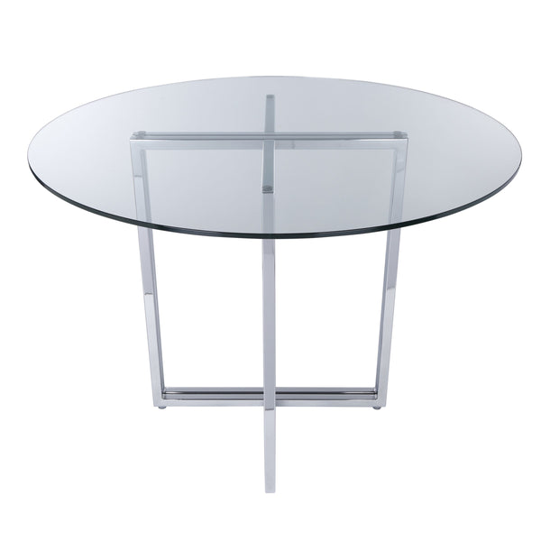 Legend 36 Inch Round Dining Table with Tempered Glass Top and Adjustable Metal Base For