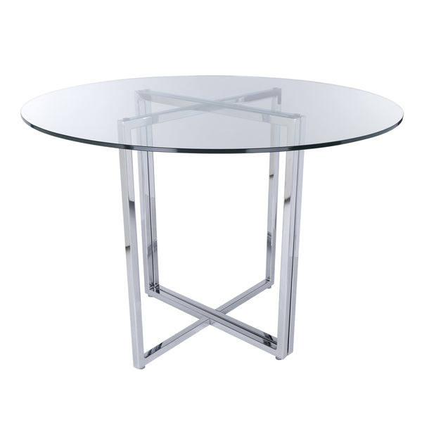 Legend 36 Inch Round Dining Table with Tempered Glass Top and Adjustable Metal Base For