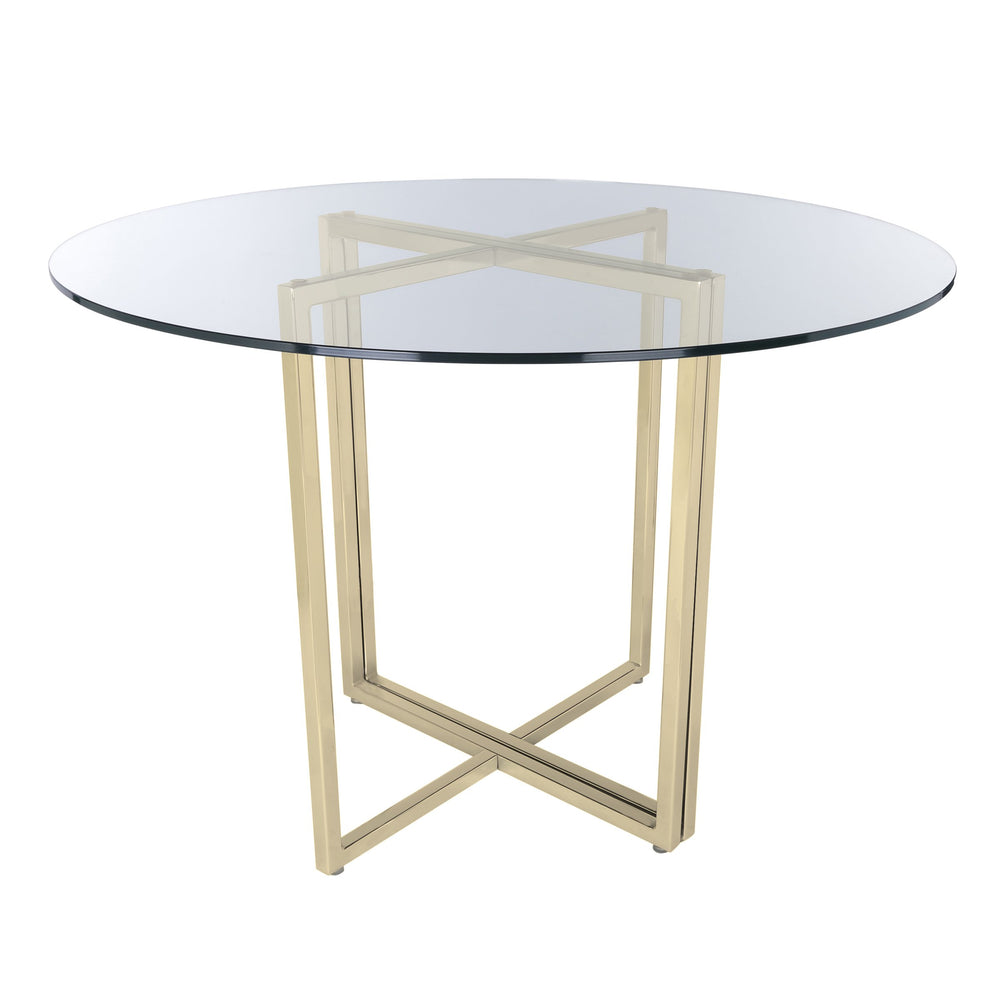 EE Test Vendor Legend Round Dining Table Tempered Glass Top with Adjustable Steel Base for Modern Rooms Matte Brushed Gold EETEST-81136MBG-KIT