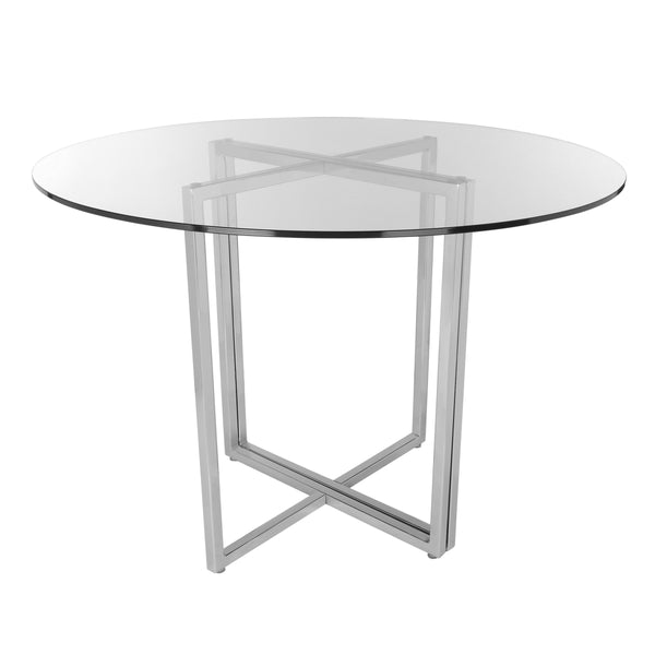Legend 36 Inch Round Dining Table with Tempered Glass Top and Adjustable Metal Base For