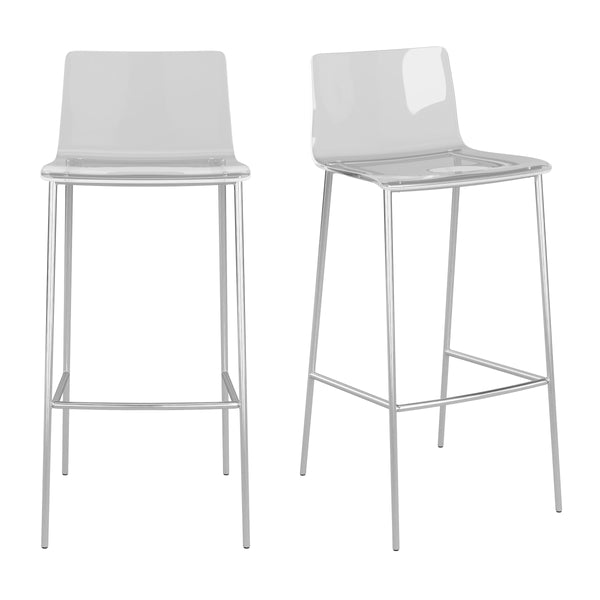 EE Test Vendor Cilla Acrylic Barstools with Brushed Nickel Legs Set of 2 for Modern Kitchen EETEST-82113BRNICK
