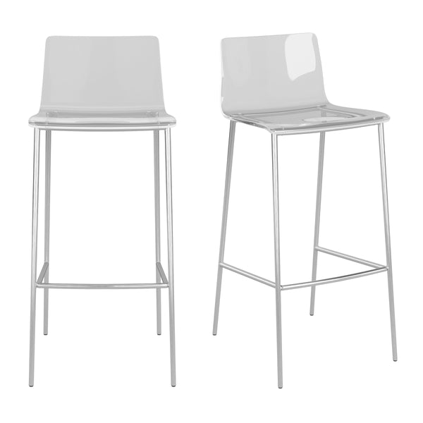 Cilla Acrylic Barstools with Brushed Nickel Legs Set of 2 for Modern Kitchen