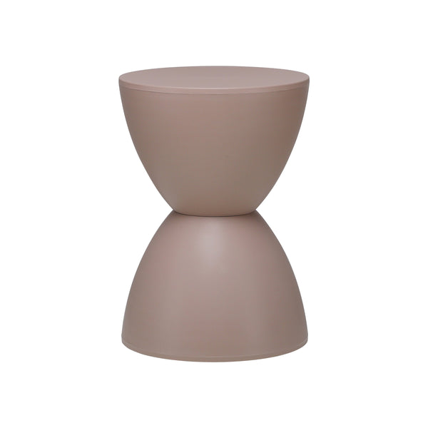 EE Test Vendor Sallie Outdoor Hourglass Plastic Stool Versatile All Weather Accent Seating for Patio or Indoors Taupe EETEST-90101TPE