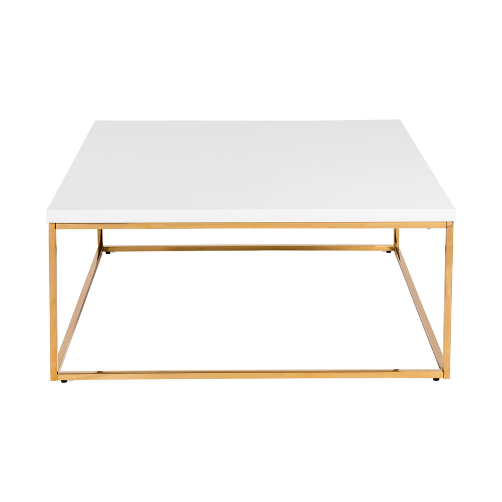 EE Test Vendor Teresa Square Coffee Table with Glam Steel Base for Modern Living Room Centerpiece Display White/High Gloss Gold EETEST-90176WHT