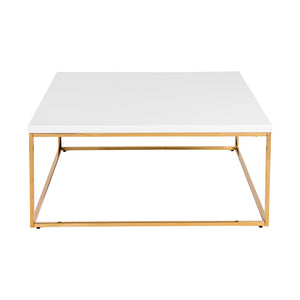 EE Test Vendor Teresa Square Coffee Table with Glam Steel Base for Modern Living Room Centerpiece Display White/High Gloss Gold EETEST-90176WHT
