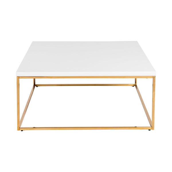 EE Test Vendor Teresa Square Coffee Table with Glam Steel Base for Modern Living Room Centerpiece Display White/High Gloss Gold EETEST-90176WHT