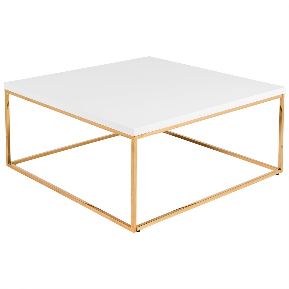 EE Test Vendor Teresa Square Coffee Table with Glam Steel Base for Modern Living Room Centerpiece Display White/High Gloss Gold EETEST-90176WHT
