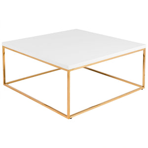 Teresa Square Coffee Table with Glam Steel Base for Modern Living Room Centerpiece Display