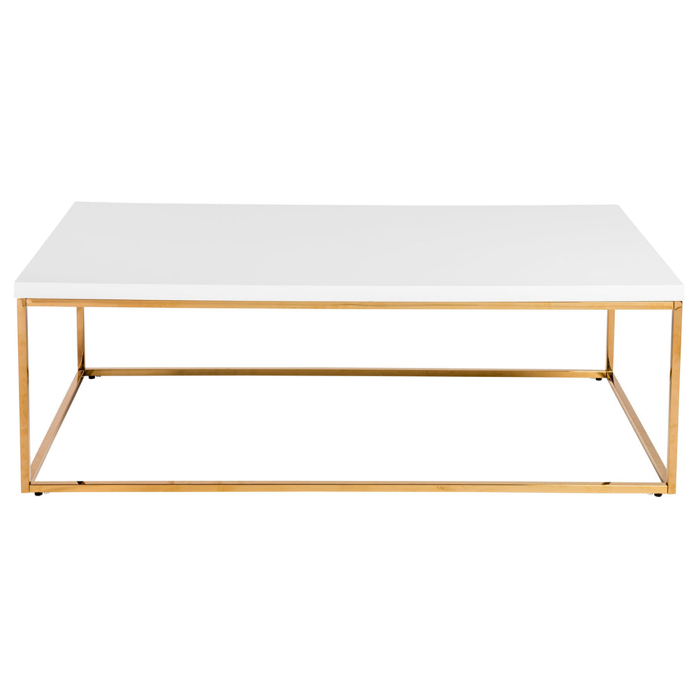 EE Test Vendor Teresa Rectangular Coffee Table with Glam Stainless Steel Base for Modern Living Rooms White/High Gloss Gold EETEST-90177WHT