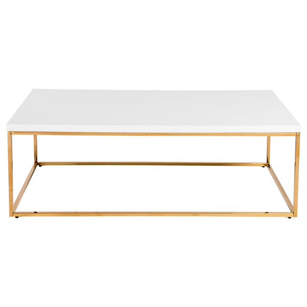 EE Test Vendor Teresa Rectangular Coffee Table with Glam Stainless Steel Base for Modern Living Rooms White/High Gloss Gold EETEST-90177WHT