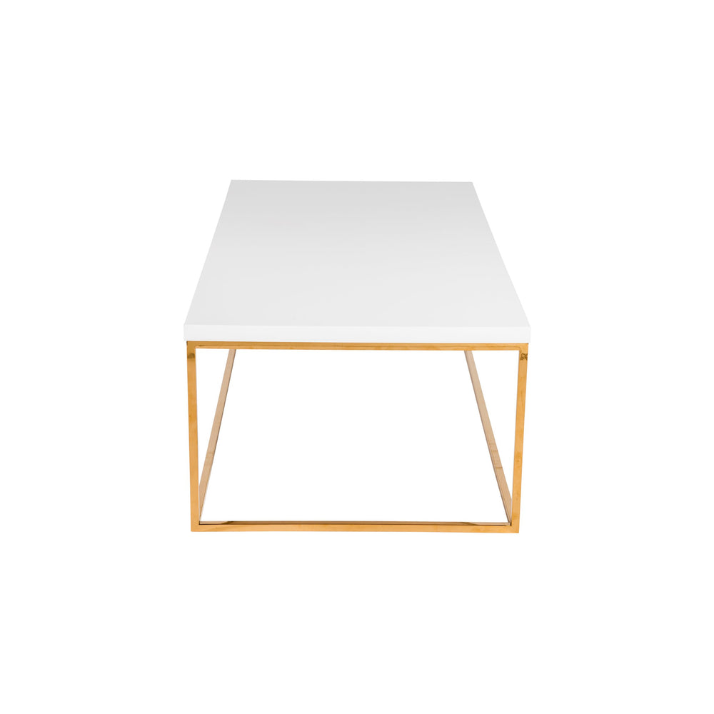 EE Test Vendor Teresa Rectangular Coffee Table with Glam Stainless Steel Base for Modern Living Rooms White/High Gloss Gold EETEST-90177WHT
