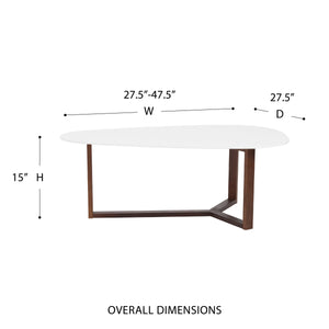 Morty Triangular Coffee Table Matte Lacquer Top with Dark Walnut Legs Modern Art