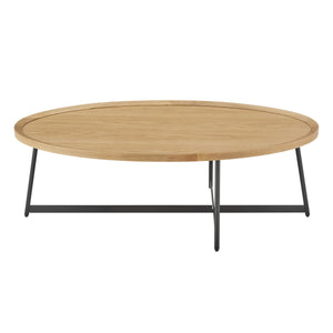 Niklaus 47 Inch Oval Veneer Coffee Table with Sleek Steel Base for Modern Living Rooms