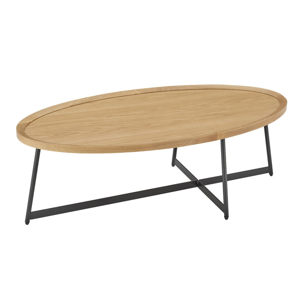 Niklaus 47 Inch Oval Veneer Coffee Table with Sleek Steel Base for Modern Living Rooms