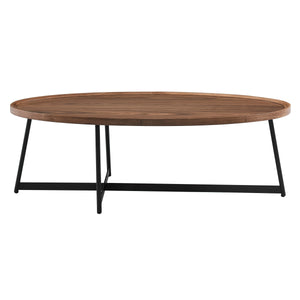 EE Test Vendor Niklaus 47 Inch Oval Veneer Coffee Table with Sleek Steel Base for Modern Living Rooms Walnut EETEST-90272WAL