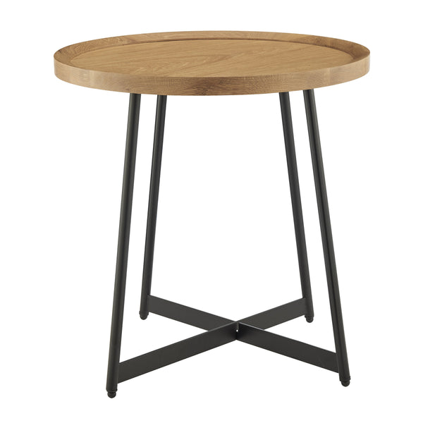 EE Test Vendor Niklaus Round Side Table with Ash Veneer Top and Bold Steel Base for Modern Living Rooms Oak EETEST-90276-OAK