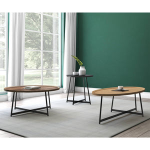 Niklaus Round Side Table with Ash Veneer Top and Bold Steel Base for Modern Living Rooms