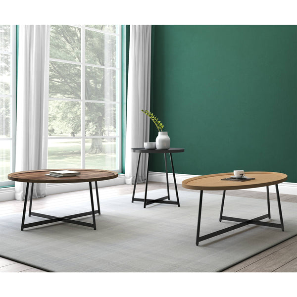 Niklaus Round Side Table with Ash Veneer Top and Bold Steel Base for Modern Living Rooms