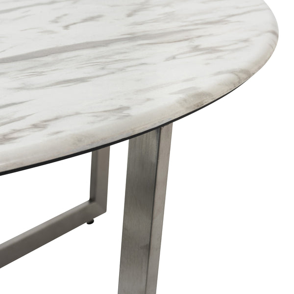 Llona 36 Inch Round Marble Melamine Coffee Table with Sculpted Metal Base for Living Room