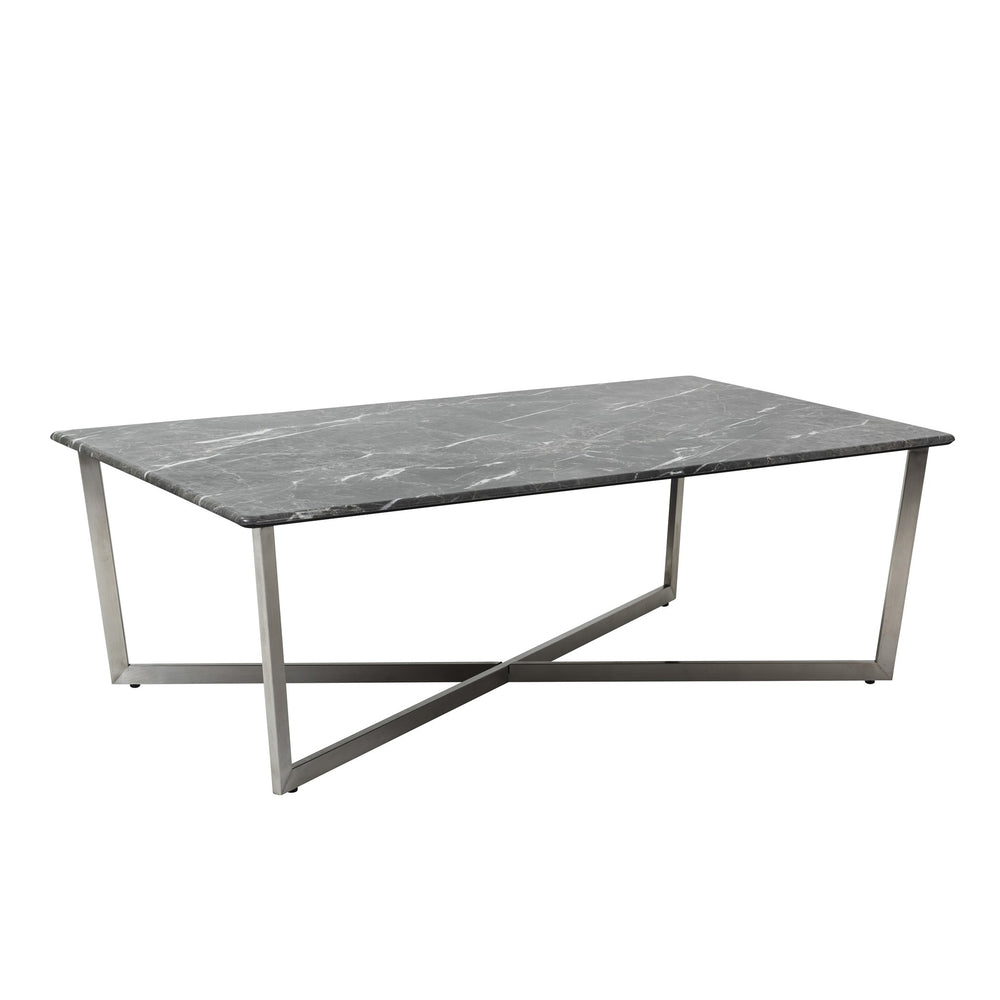 EE Test Vendor Llona Geometric Coffee Table with Marble Melamine Top and Brushed Stainless Base EETEST-90380BLK