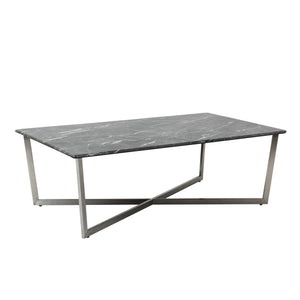 Llona Geometric Coffee Table with Marble Melamine Top and Brushed Stainless Base