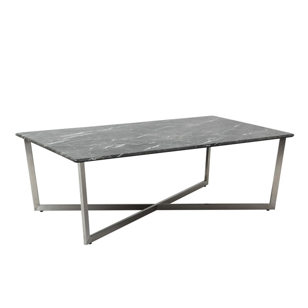 Llona Geometric Coffee Table with Marble Melamine Top and Brushed Stainless Base