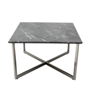 Llona Geometric Coffee Table with Marble Melamine Top and Brushed Stainless Base
