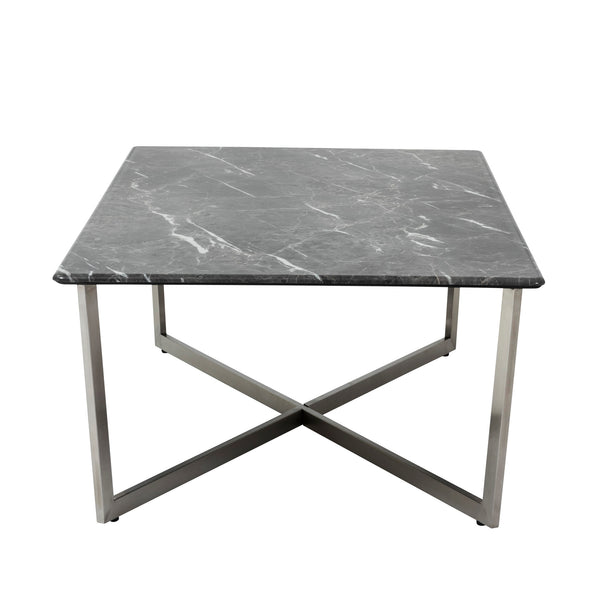 Llona Geometric Coffee Table with Marble Melamine Top and Brushed Stainless Base