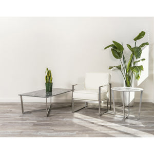 Llona Geometric Coffee Table with Marble Melamine Top and Brushed Stainless Base
