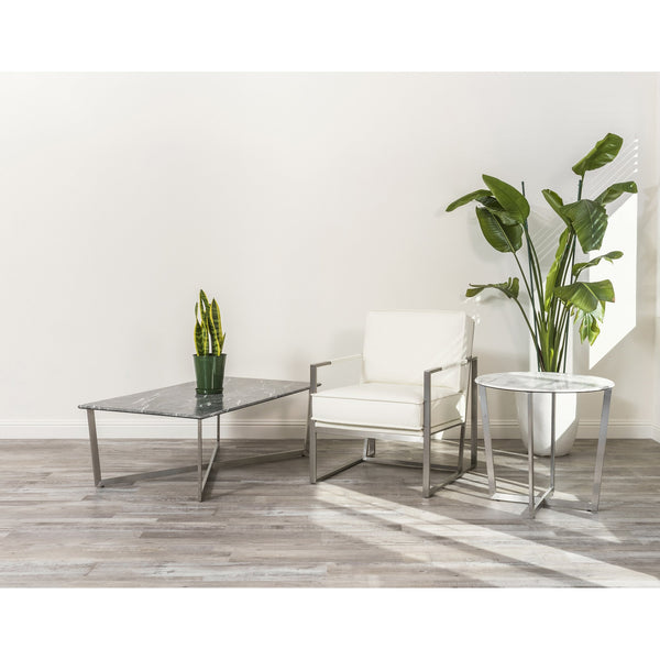 Llona Geometric Coffee Table with Marble Melamine Top and Brushed Stainless Base